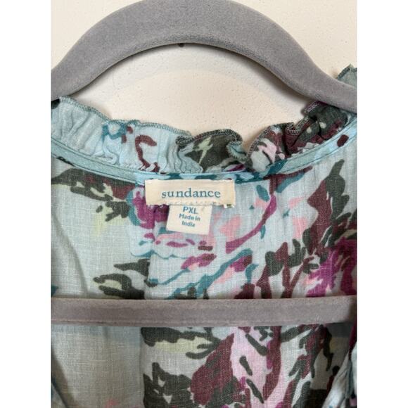 Sundance Turquoise Floral Provence Stroll Mini Dress Aqua V-neck Boho Sz PXL - Picture 3 of 8